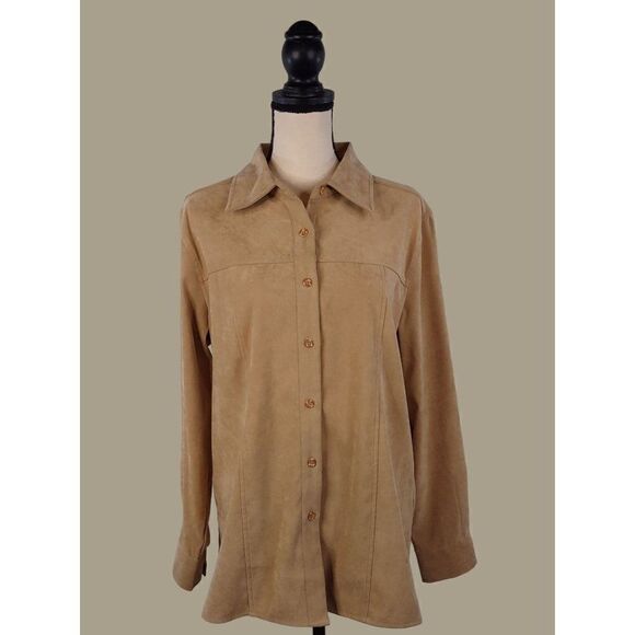Denim & Co. (D. & Co.) Light Tan Button Down Big Shirt Size Medium - Picture 1 of 8